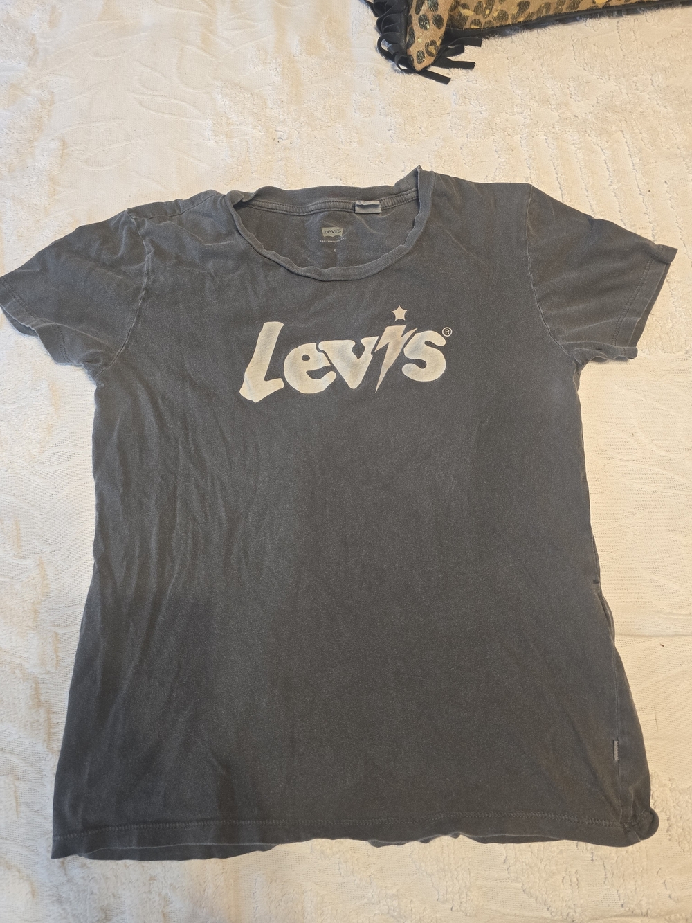 Vintage Levi's Dark Gray Crew Neck Logo Tee with White Print
